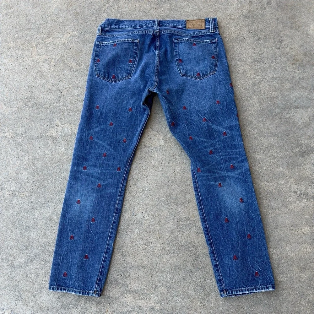Polo‎ Ralph Lauren Blue Sullivan Slim Skull Crossbones Embroidered Jeans - 34x30